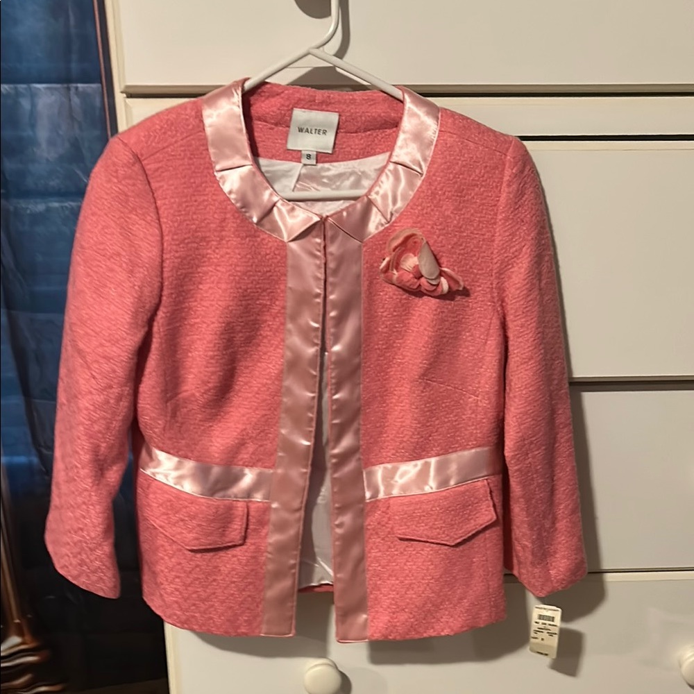 Bergdorf goodman Pink satin and tweed Women's jacket  NWT 8 Barbie